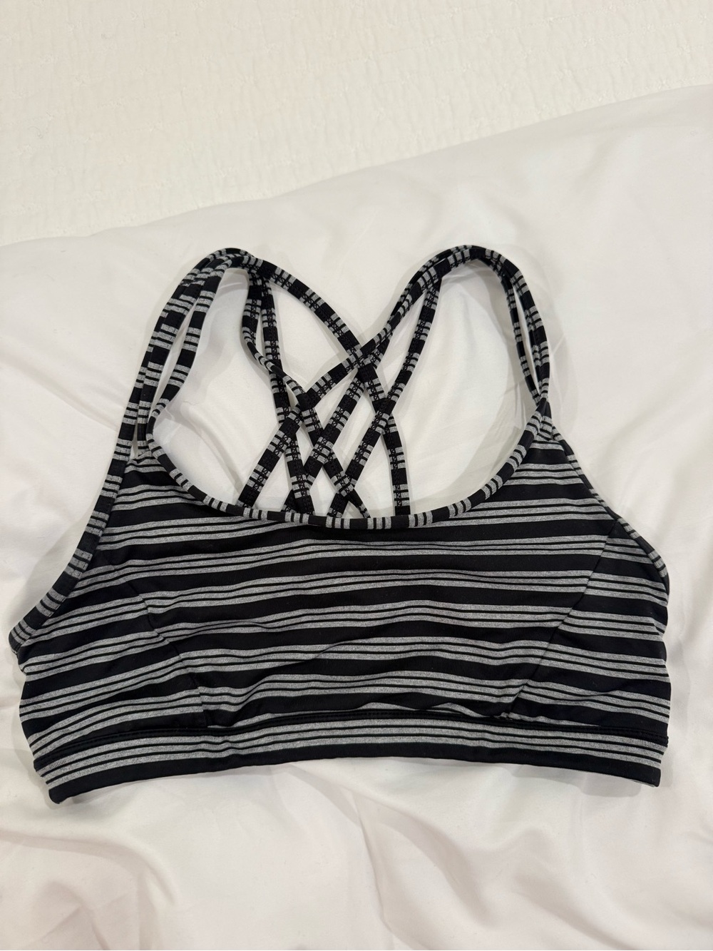 Athleta Black & Gray Striped Crisscross Back Sports Bra